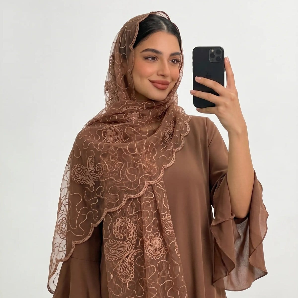 Floral Lace Embroidered Mesh Hijab(MH235) - A-1 Thread Vault