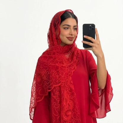 Floral Lace Embroidered Mesh Hijab(MH235) - A-1 Thread Vault
