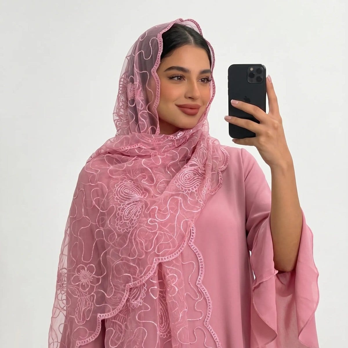 Floral Lace Embroidered Mesh Hijab(MH235) - A-1 Thread Vault