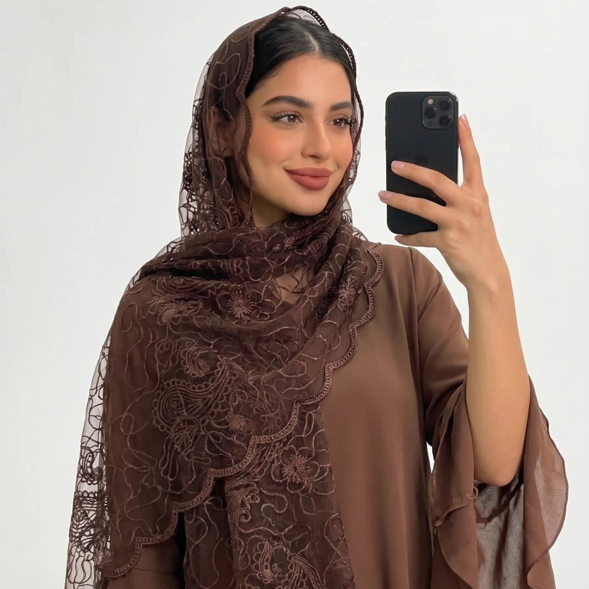 Floral Lace Embroidered Mesh Hijab(MH235) - A-1 Thread Vault