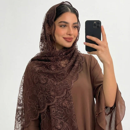 Floral Lace Embroidered Mesh Hijab(MH235) - A-1 Thread Vault