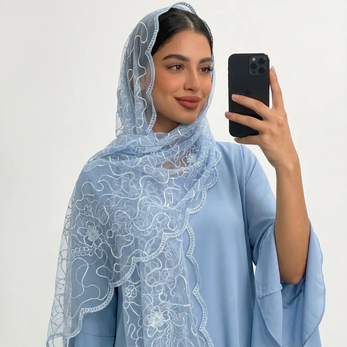 Floral Lace Embroidered Mesh Hijab(MH235) - A-1 Thread Vault