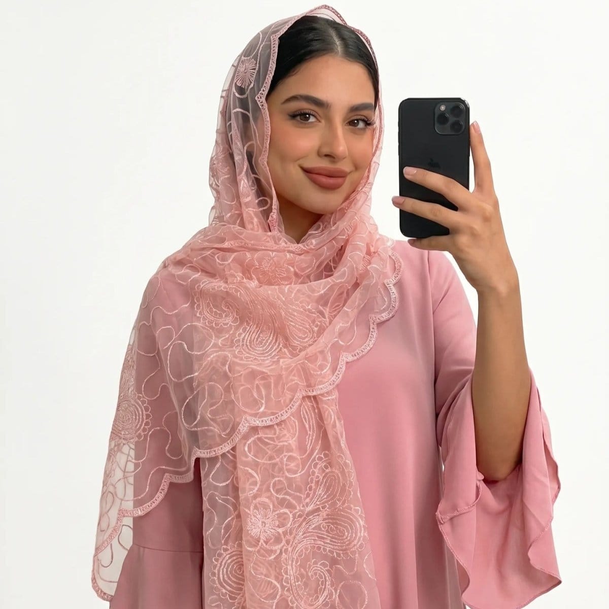 Floral Lace Embroidered Mesh Hijab(MH235) - A-1 Thread Vault