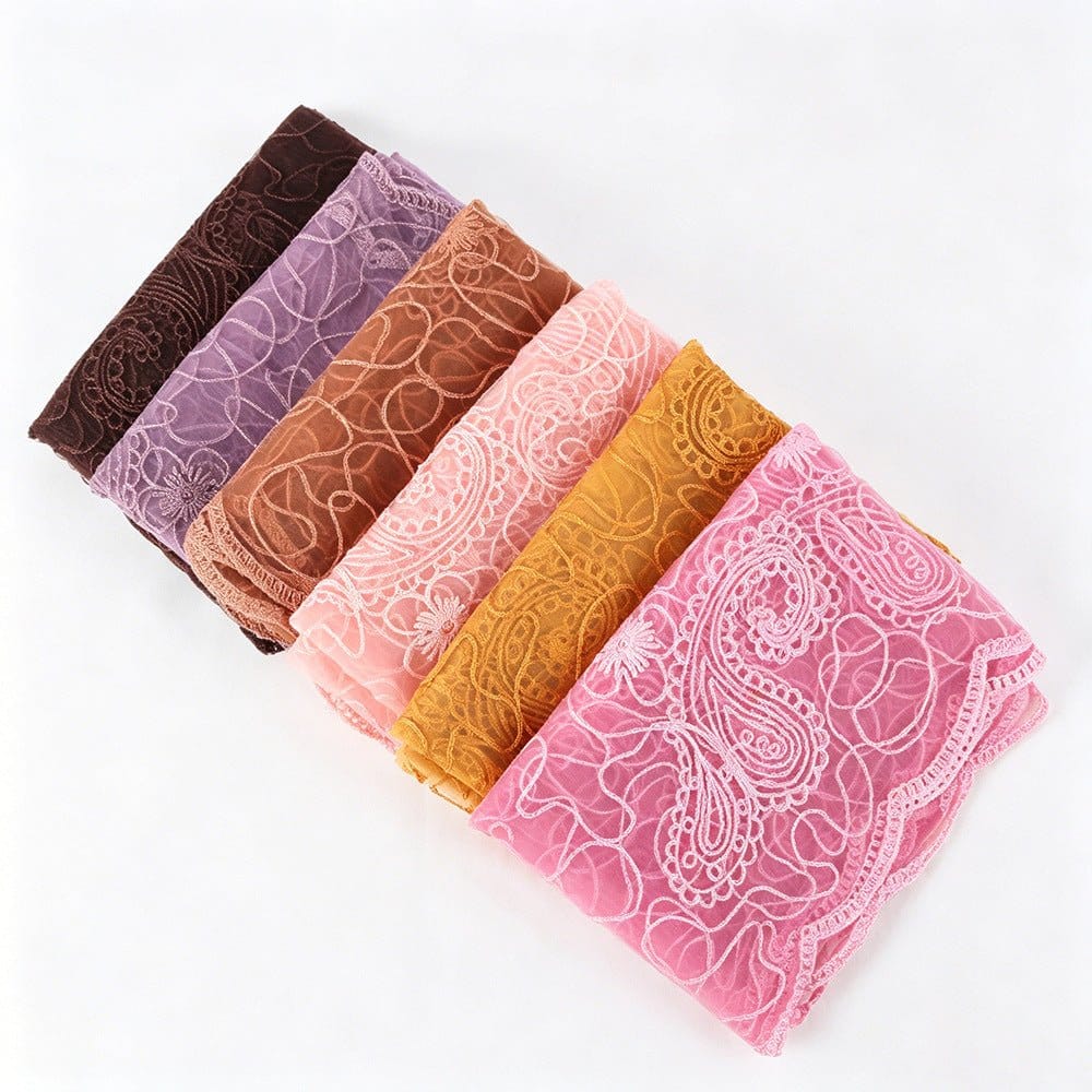 Floral Lace Embroidered Mesh Hijab(MH235) - A-1 Thread Vault