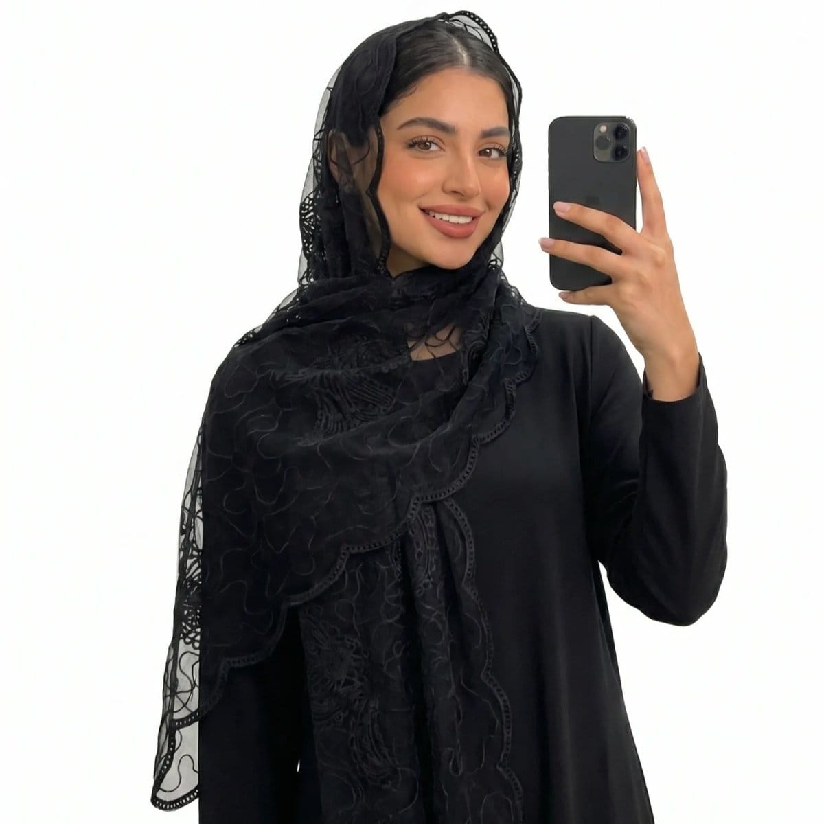 Floral Lace Embroidered Mesh Hijab(MH235) - A-1 Thread Vault