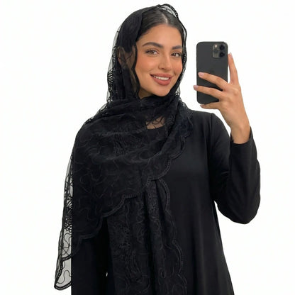 Floral Lace Embroidered Mesh Hijab(MH235) - A-1 Thread Vault