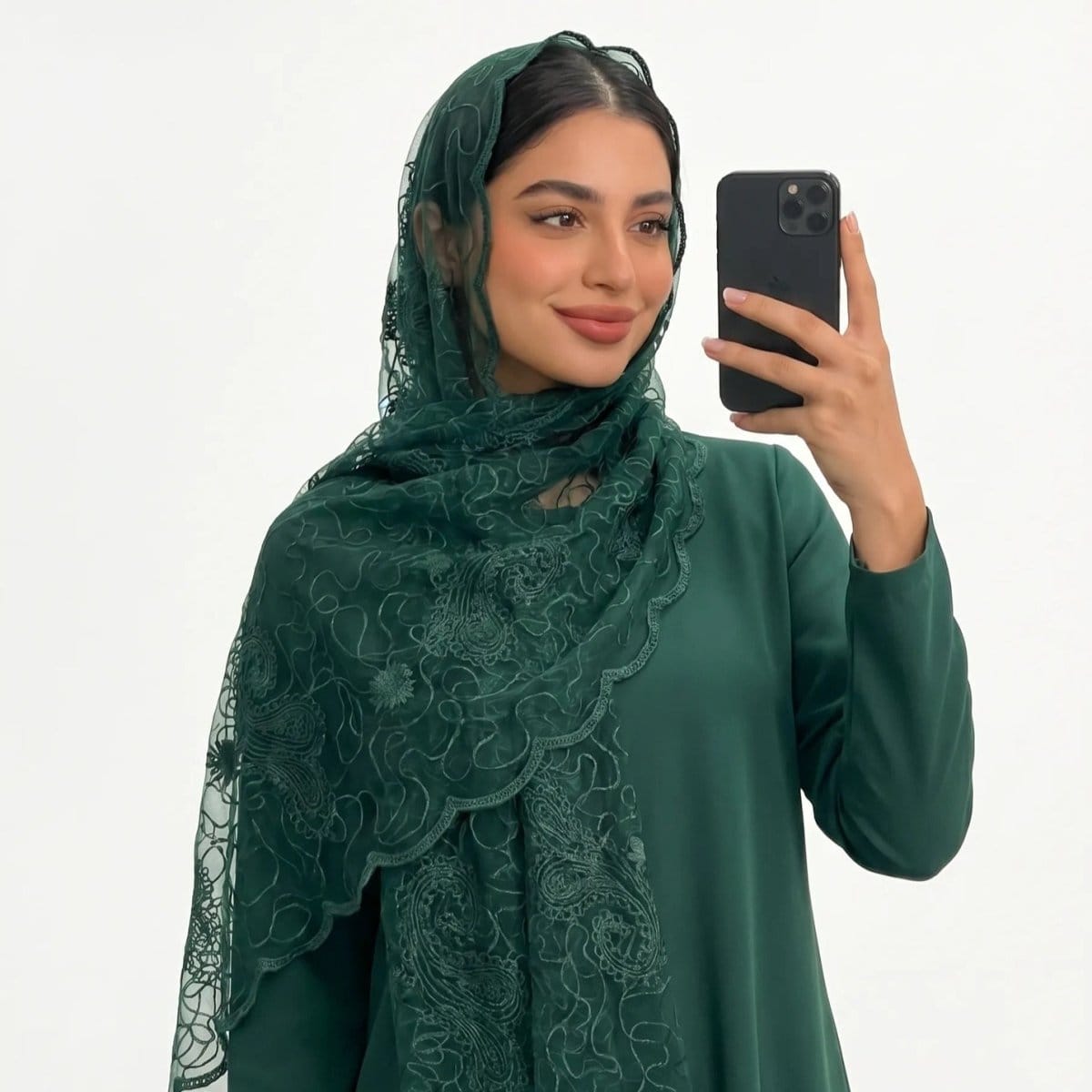 Floral Lace Embroidered Mesh Hijab(MH235) - A-1 Thread Vault