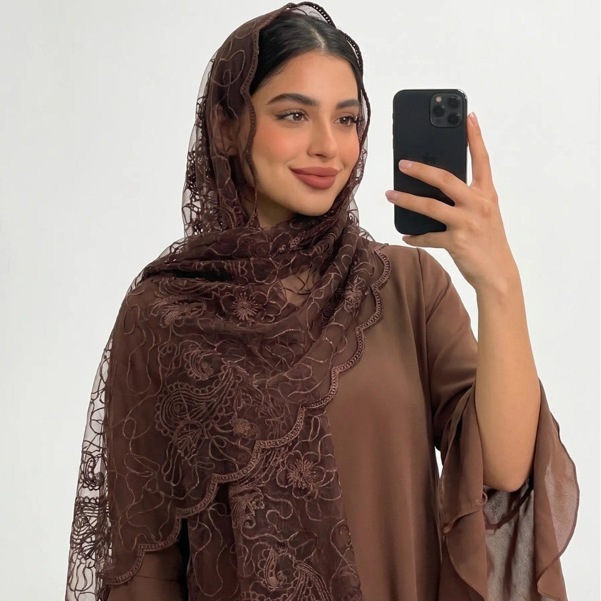 Floral Lace Embroidered Mesh Hijab(MH235) - A-1 Thread Vault
