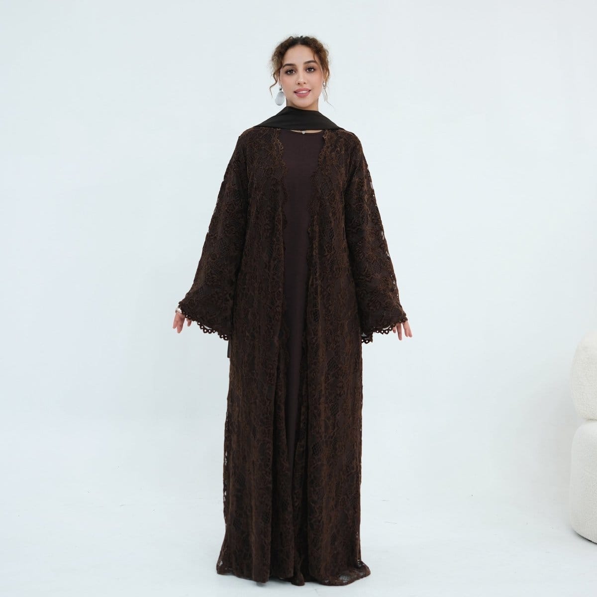 Floral Lace Open Abaya with Lining(MOA329) - A-1 Thread Vault