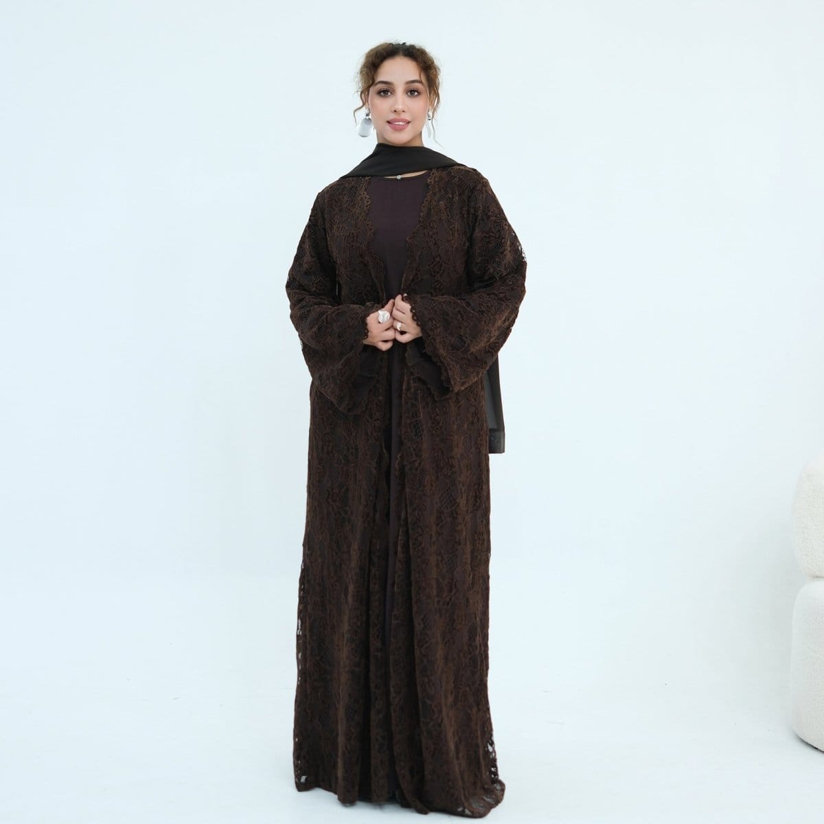 Floral Lace Open Abaya with Lining(MOA329) - A-1 Thread Vault