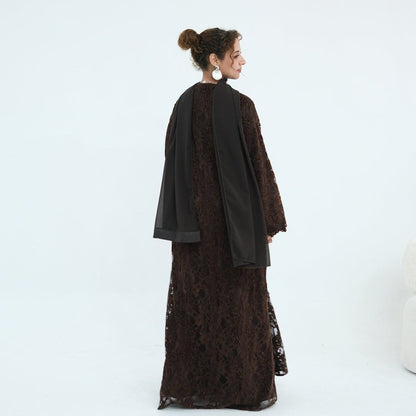 Floral Lace Open Abaya with Lining(MOA329) - A-1 Thread Vault