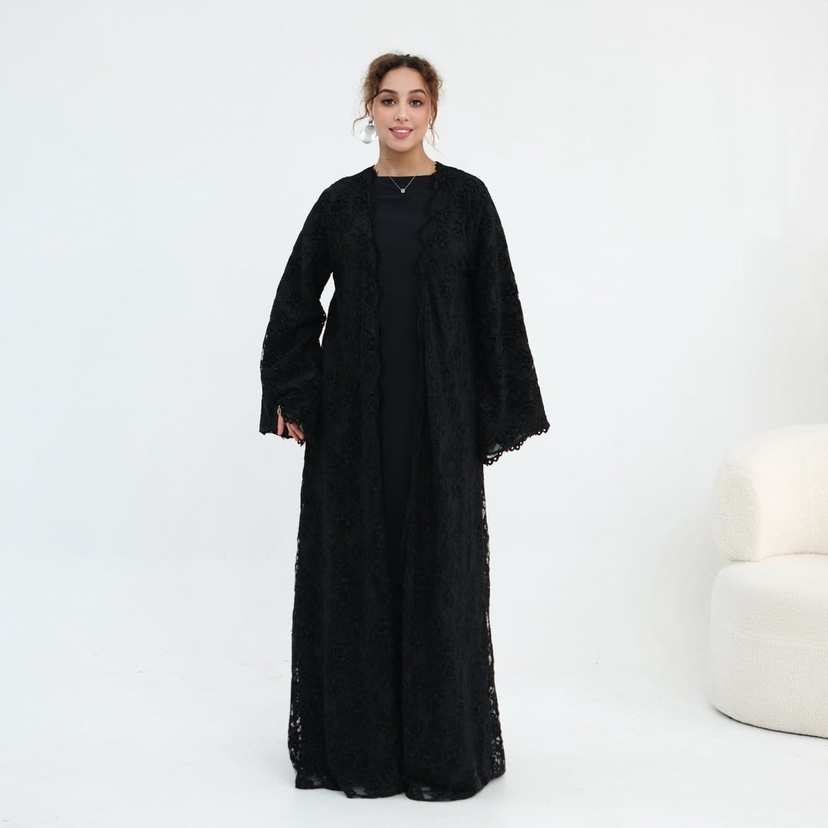 Floral Lace Open Abaya with Lining(MOA329) - A-1 Thread Vault