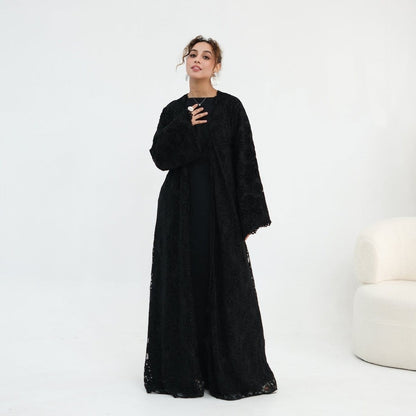 Floral Lace Open Abaya with Lining(MOA329) - A-1 Thread Vault