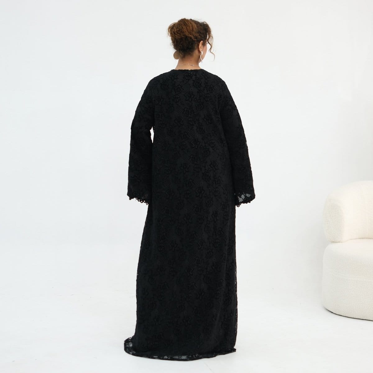 Floral Lace Open Abaya with Lining(MOA329) - A-1 Thread Vault