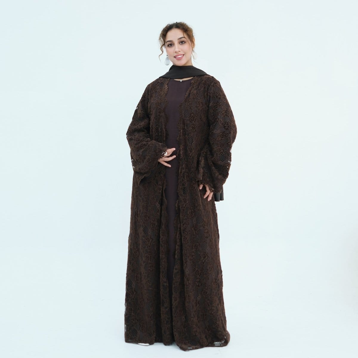 Floral Lace Open Abaya with Lining(MOA329) - A-1 Thread Vault