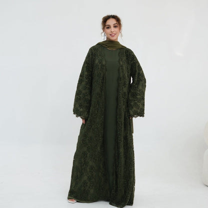 Floral Lace Open Abaya with Lining(MOA329) - A-1 Thread Vault