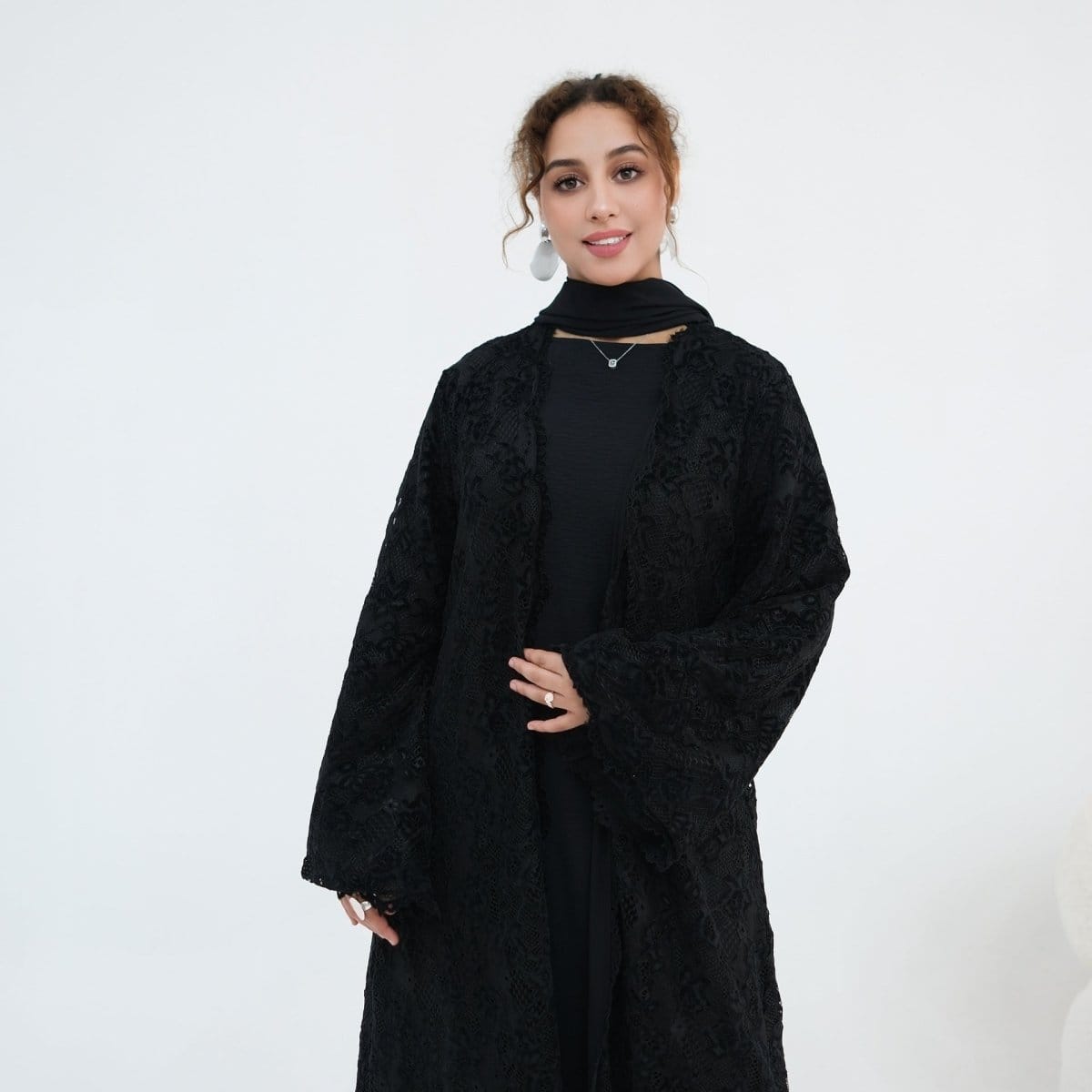 Floral Lace Open Abaya with Lining(MOA329) - A-1 Thread Vault