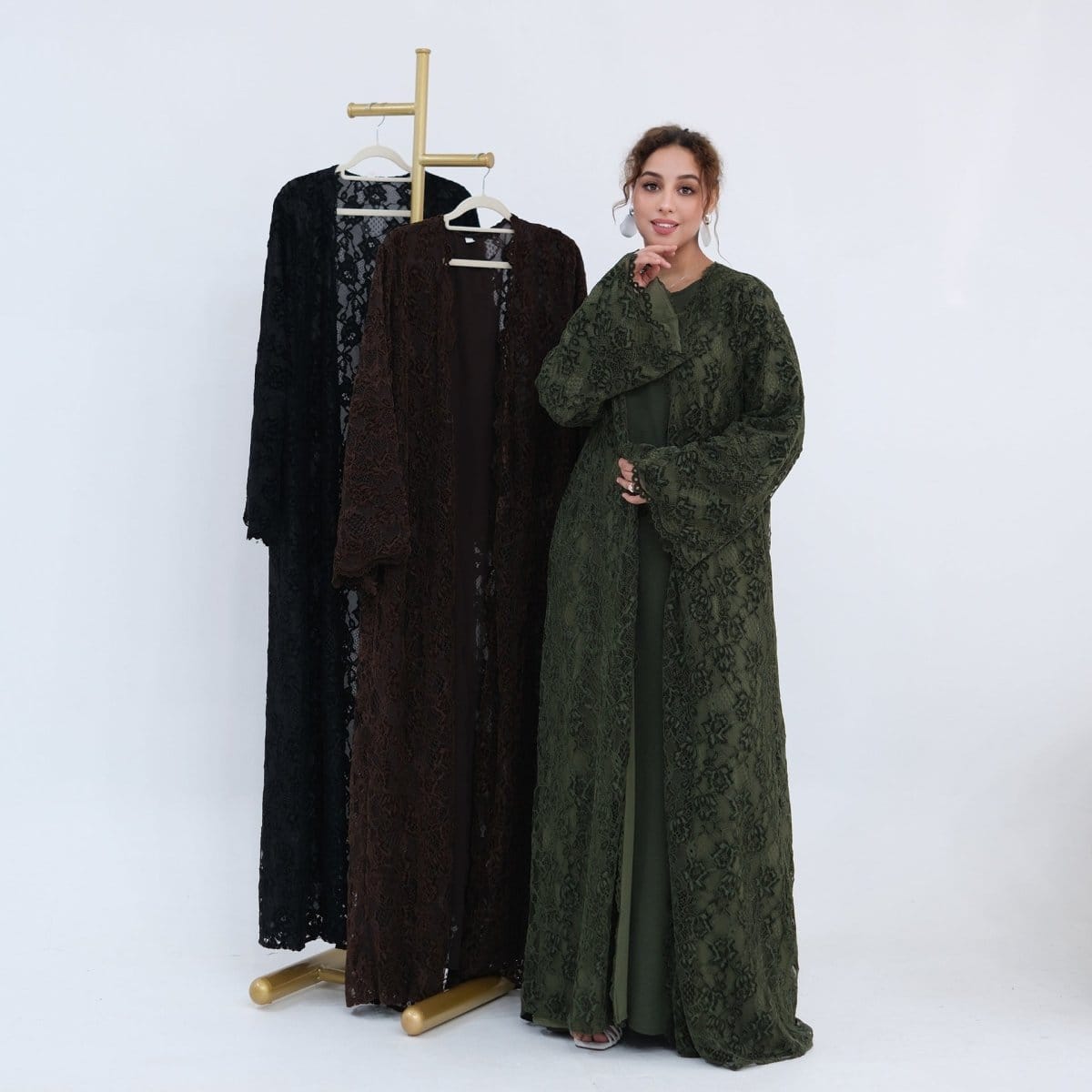 Floral Lace Open Abaya with Lining(MOA329) - A-1 Thread Vault