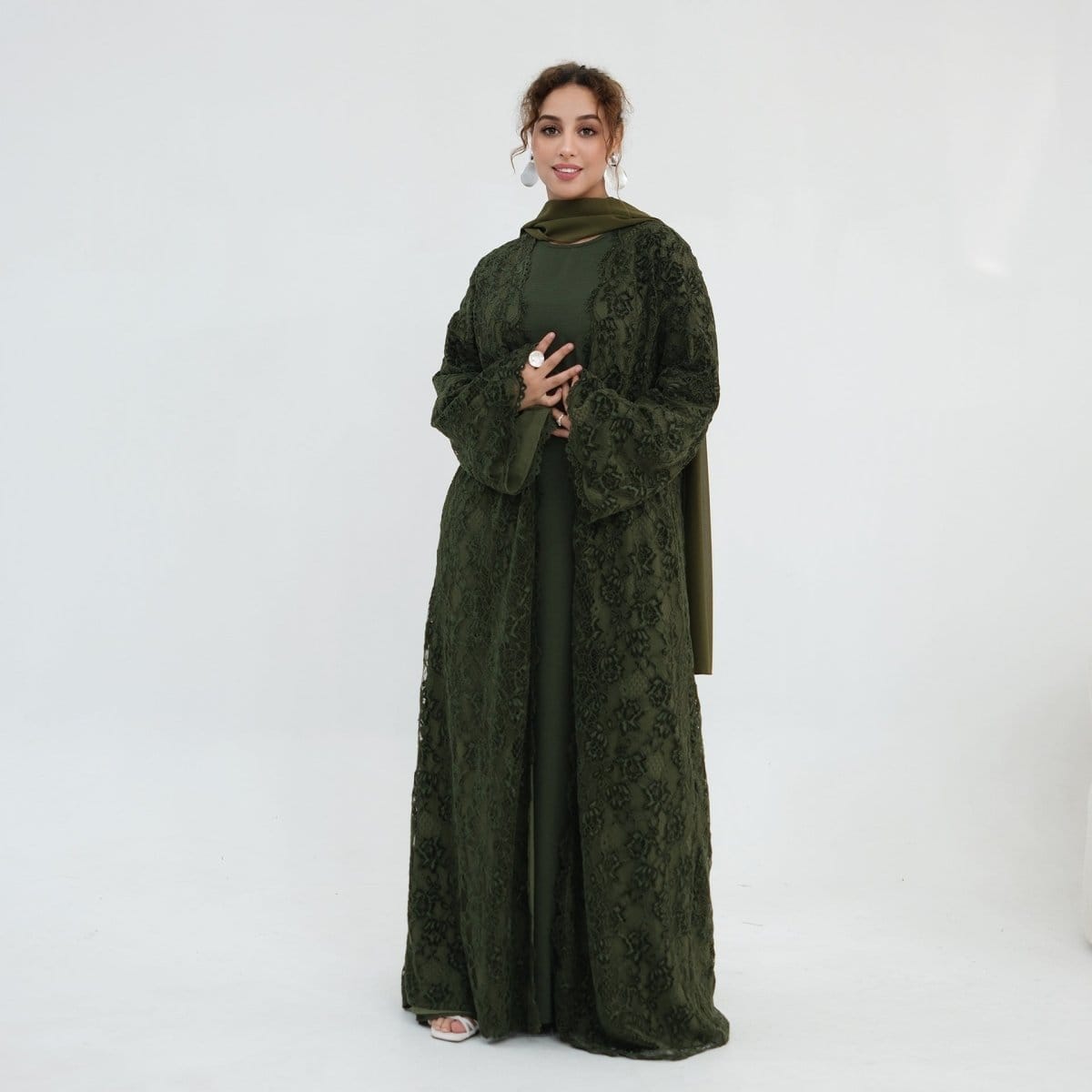 Floral Lace Open Abaya with Lining(MOA329) - A-1 Thread Vault