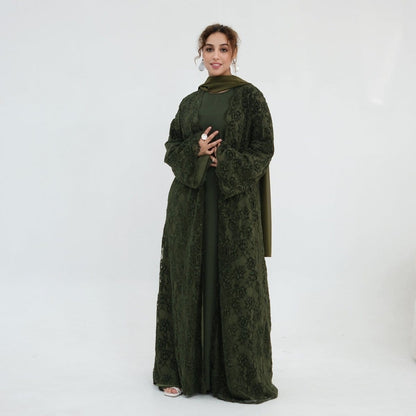 Floral Lace Open Abaya with Lining(MOA329) - A-1 Thread Vault