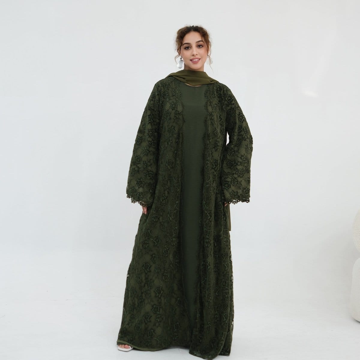 Floral Lace Open Abaya with Lining(MOA329) - A-1 Thread Vault
