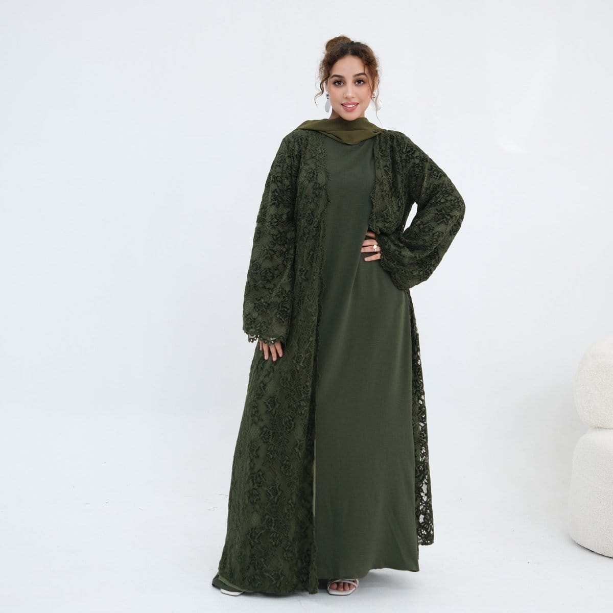 Floral Lace Open Abaya with Lining(MOA329) - A-1 Thread Vault