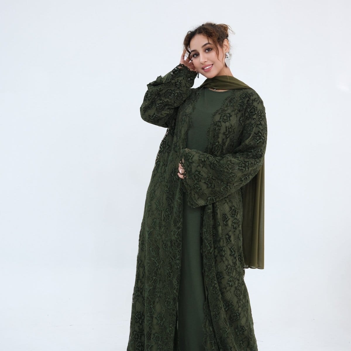 Floral Lace Open Abaya with Lining(MOA329) - A-1 Thread Vault