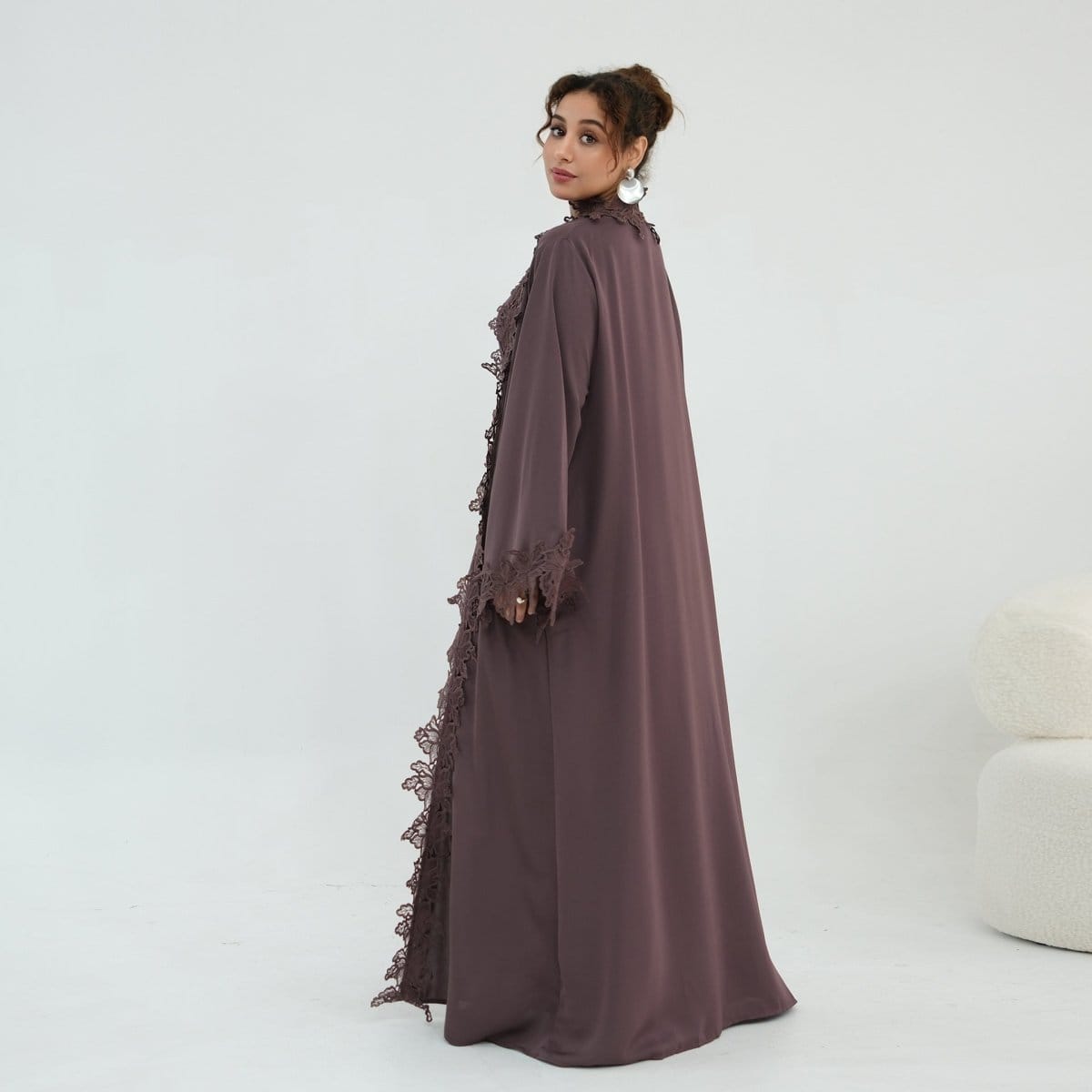Floral Lace Trim Open Abaya & Sleeveless Inner Dress Set(MOA312) - A-1 Thread Vault