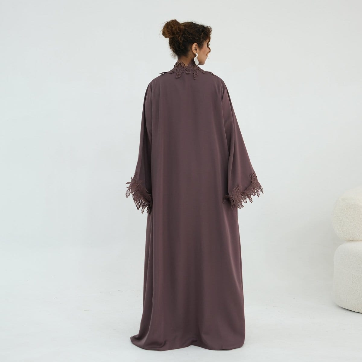 Floral Lace Trim Open Abaya & Sleeveless Inner Dress Set(MOA312) - A-1 Thread Vault