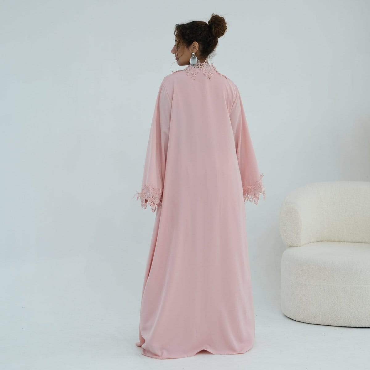 Floral Lace Trim Open Abaya & Sleeveless Inner Dress Set(MOA312) - A-1 Thread Vault