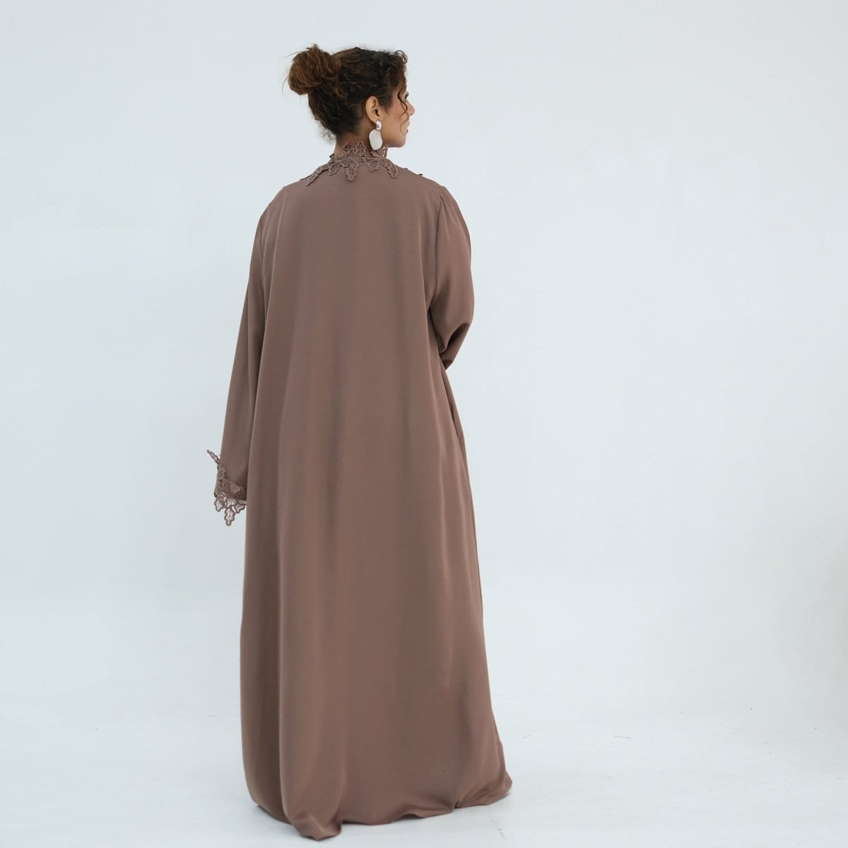 Floral Lace Trim Open Abaya & Sleeveless Inner Dress Set(MOA312) - A-1 Thread Vault