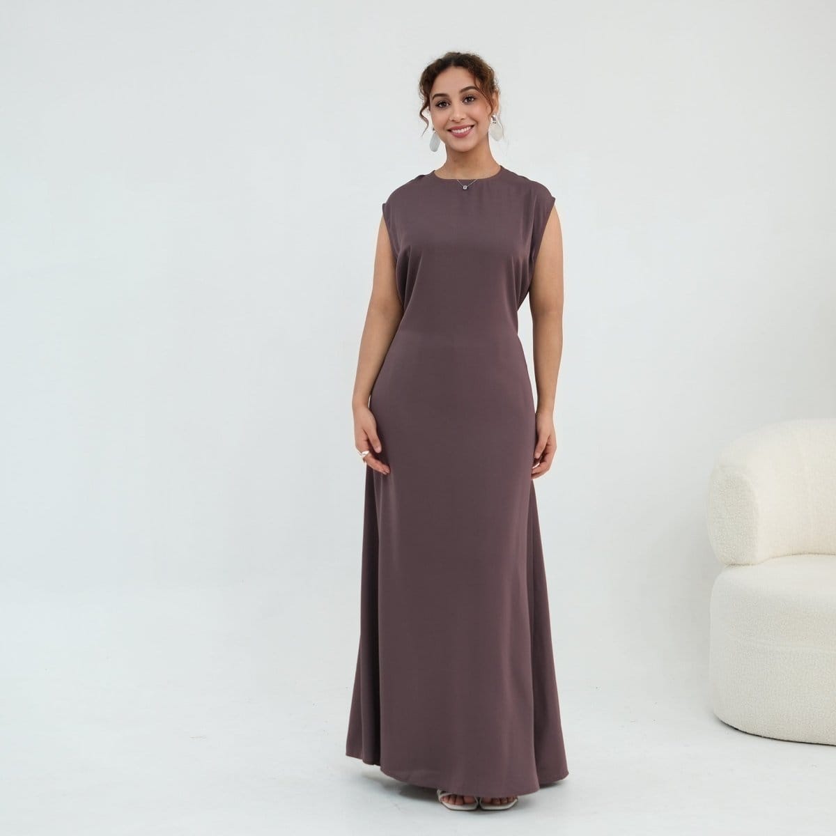 Floral Lace Trim Open Abaya & Sleeveless Inner Dress Set(MOA312) - A-1 Thread Vault