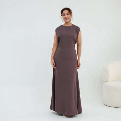 Floral Lace Trim Open Abaya & Sleeveless Inner Dress Set(MOA312) - A-1 Thread Vault
