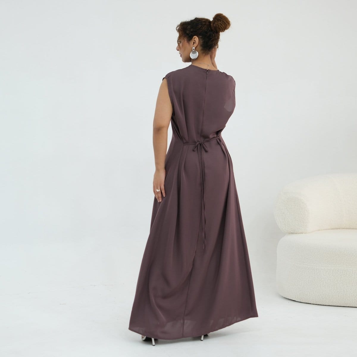 Floral Lace Trim Open Abaya & Sleeveless Inner Dress Set(MOA312) - A-1 Thread Vault