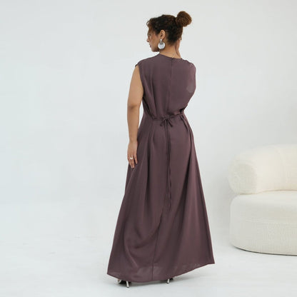 Floral Lace Trim Open Abaya & Sleeveless Inner Dress Set(MOA312) - A-1 Thread Vault