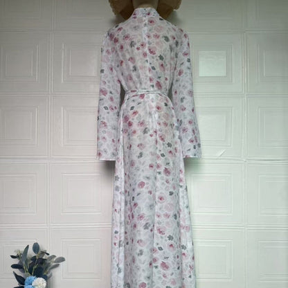 Floral Print Flared-Sleeve Waist Belt Maxi Dress(MS482) - A-1 Thread Vault