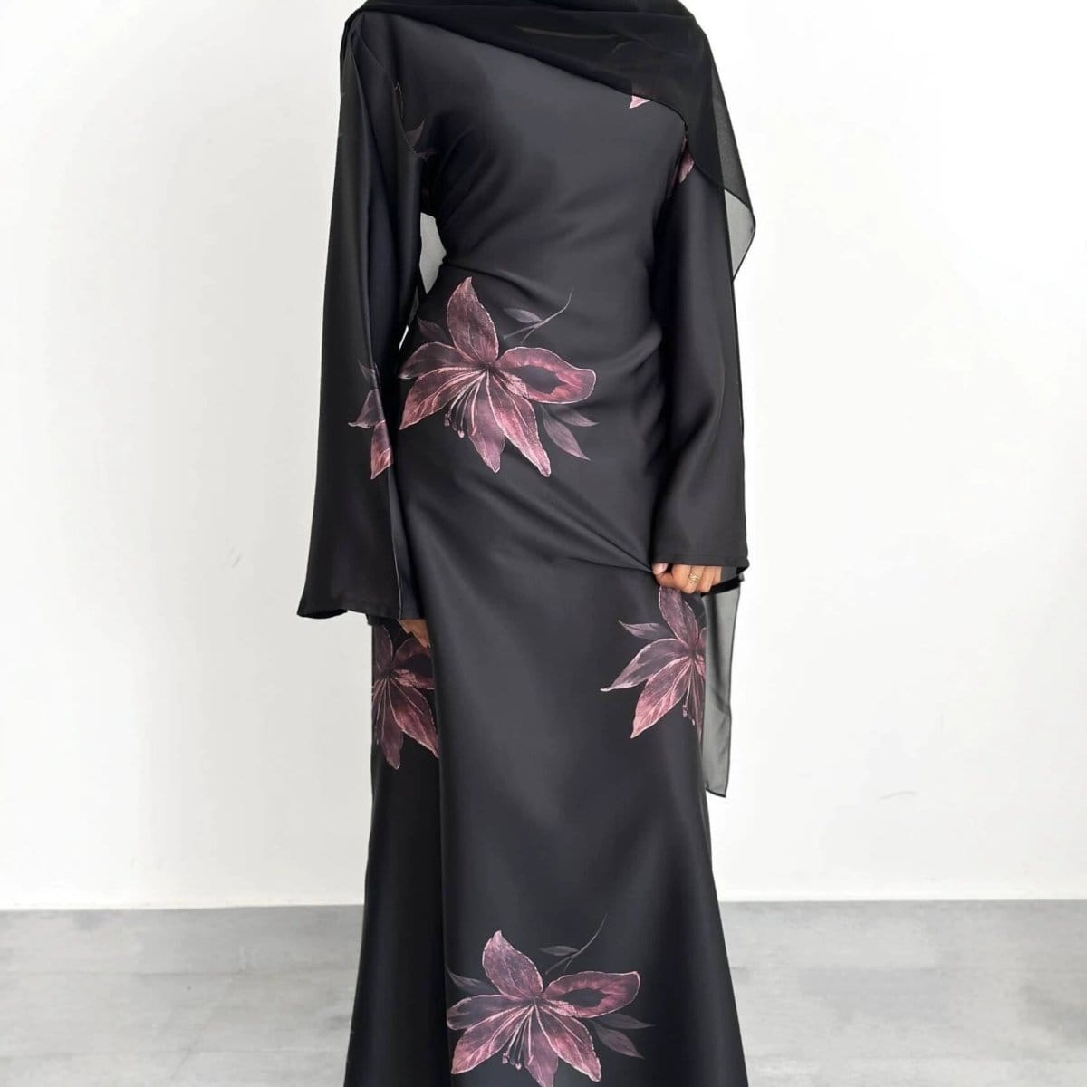 Floral Print Maxi Dress with Cape Sleeves(MS440) - A-1 Thread Vault