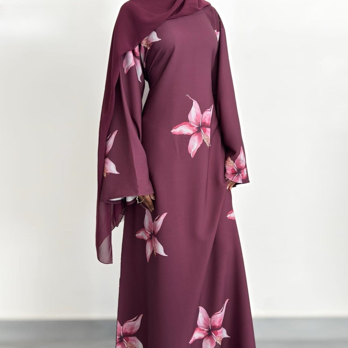 Floral Print Maxi Dress with Cape Sleeves(MS440) - A-1 Thread Vault