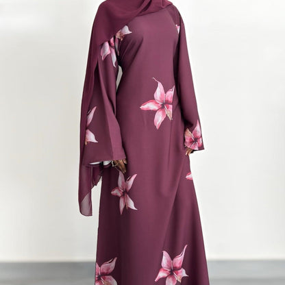 Floral Print Maxi Dress with Cape Sleeves(MS440) - A-1 Thread Vault