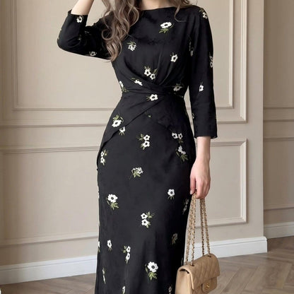 Floral Print Twist-Front Midi Dress(MS463) - A-1 Thread Vault