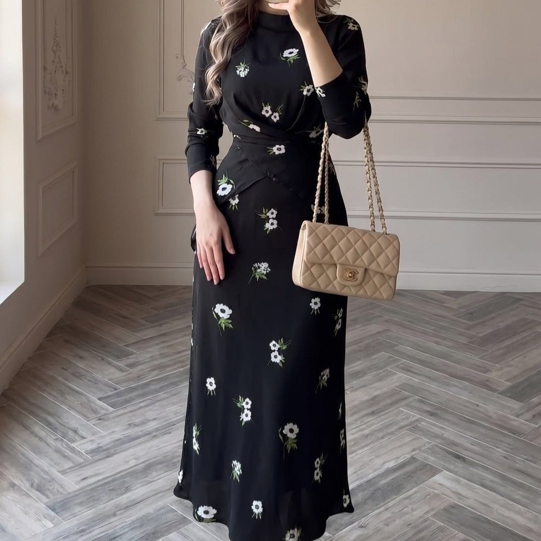 Floral Print Twist-Front Midi Dress(MS463) - A-1 Thread Vault