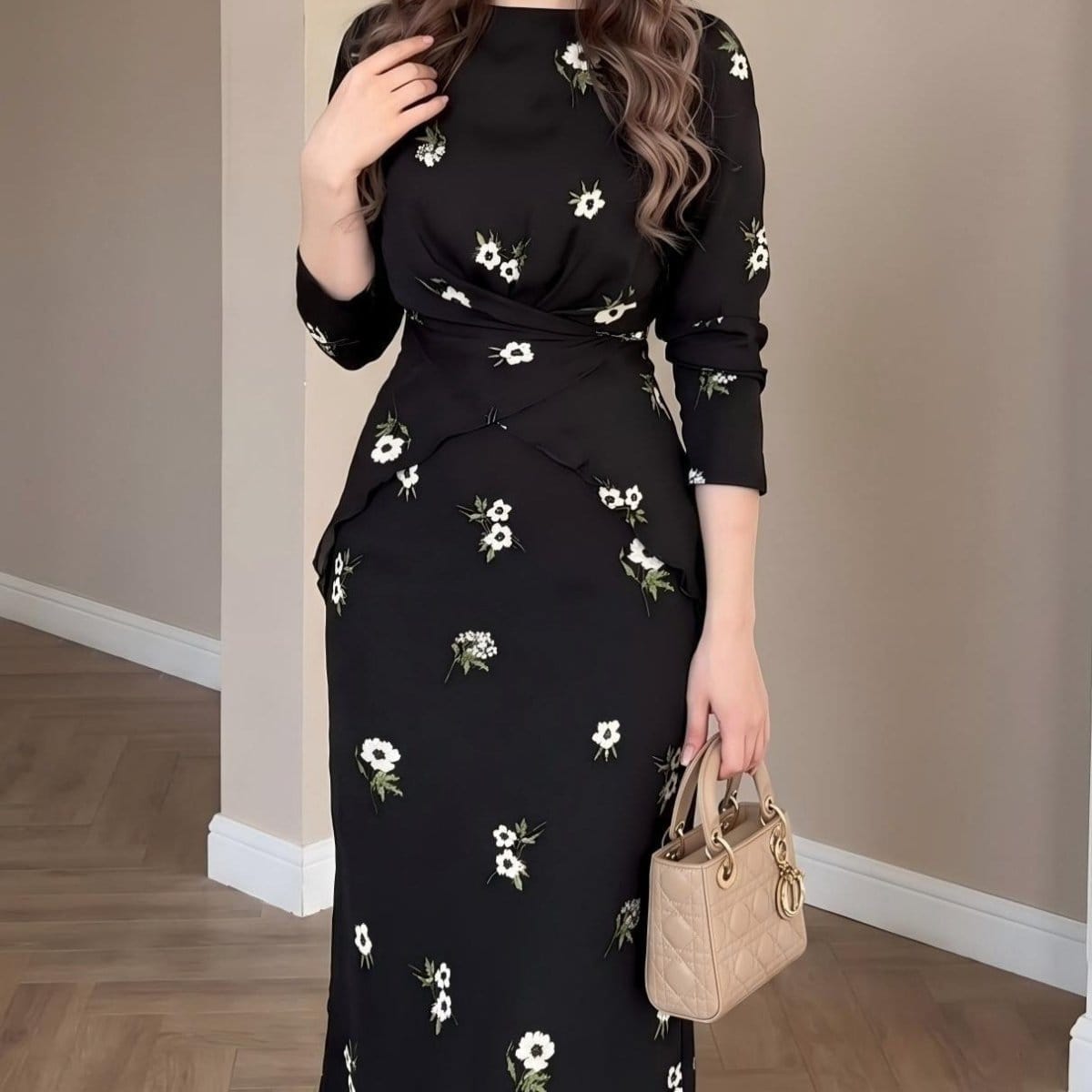 Floral Print Twist-Front Midi Dress(MS463) - A-1 Thread Vault