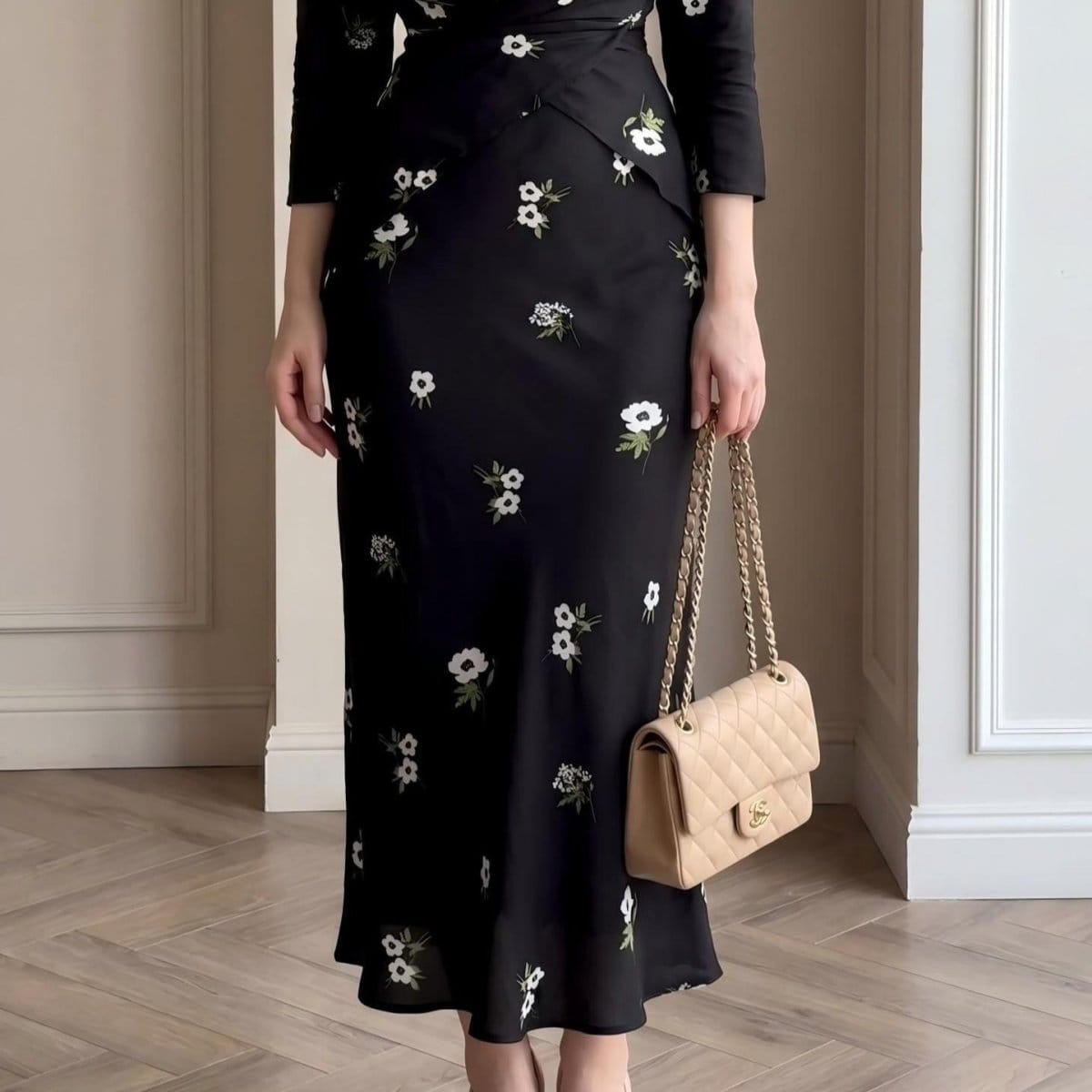 Floral Print Twist-Front Midi Dress(MS463) - A-1 Thread Vault