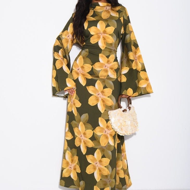 Floral Print Washed Crinkle Maxi Dress(MS437) - A-1 Thread Vault