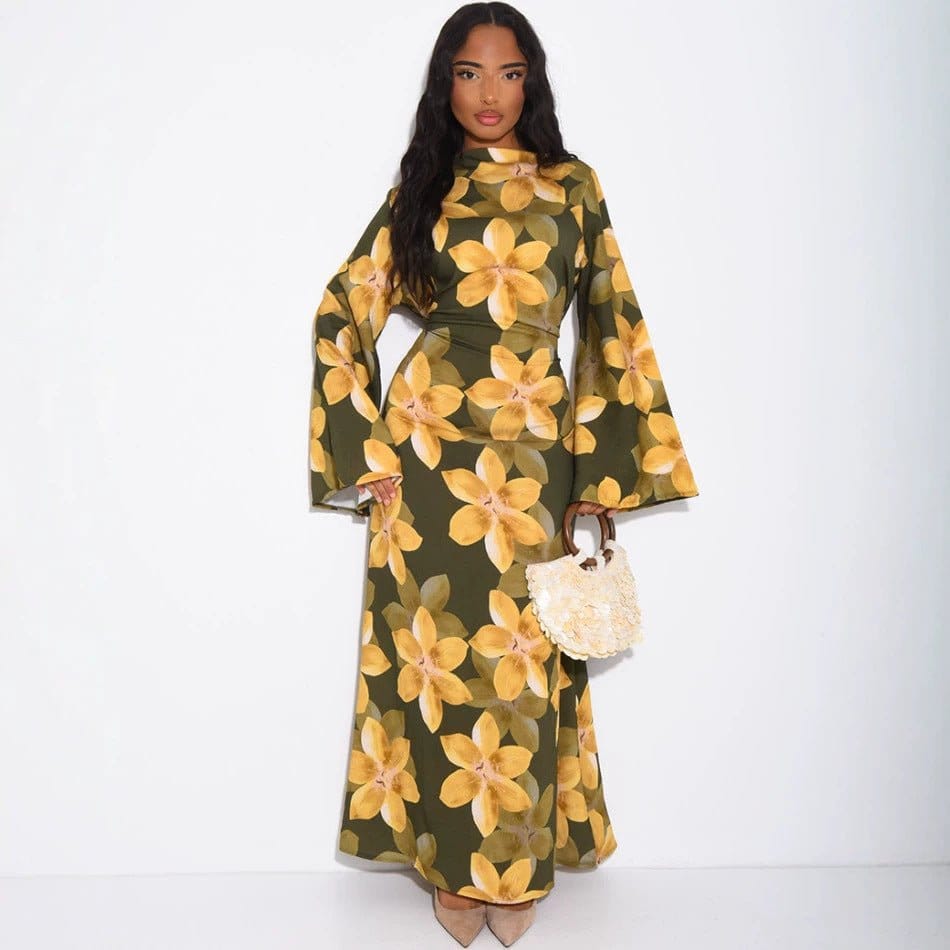 Floral Print Washed Crinkle Maxi Dress(MS437) - A-1 Thread Vault