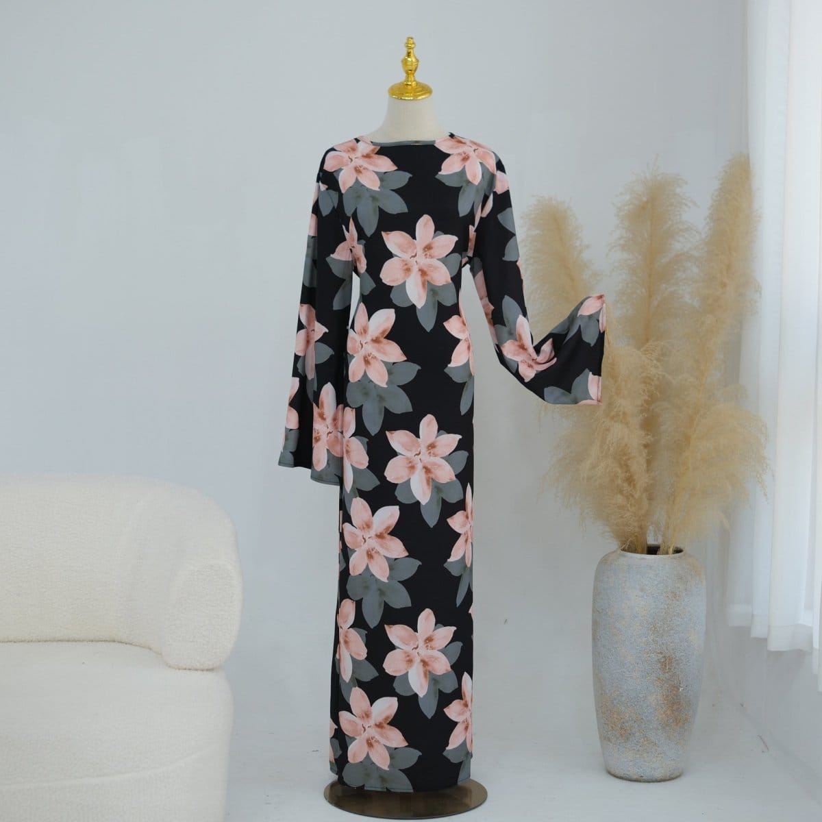 Floral Print Washed Crinkle Maxi Dress(MS437) - A-1 Thread Vault