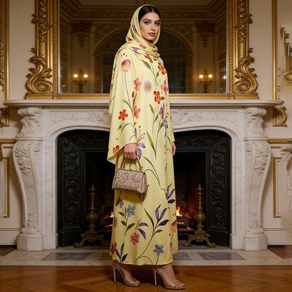 Floral Printed Oversized Abaya with Hijab (MOA297) - A-1 Thread Vault