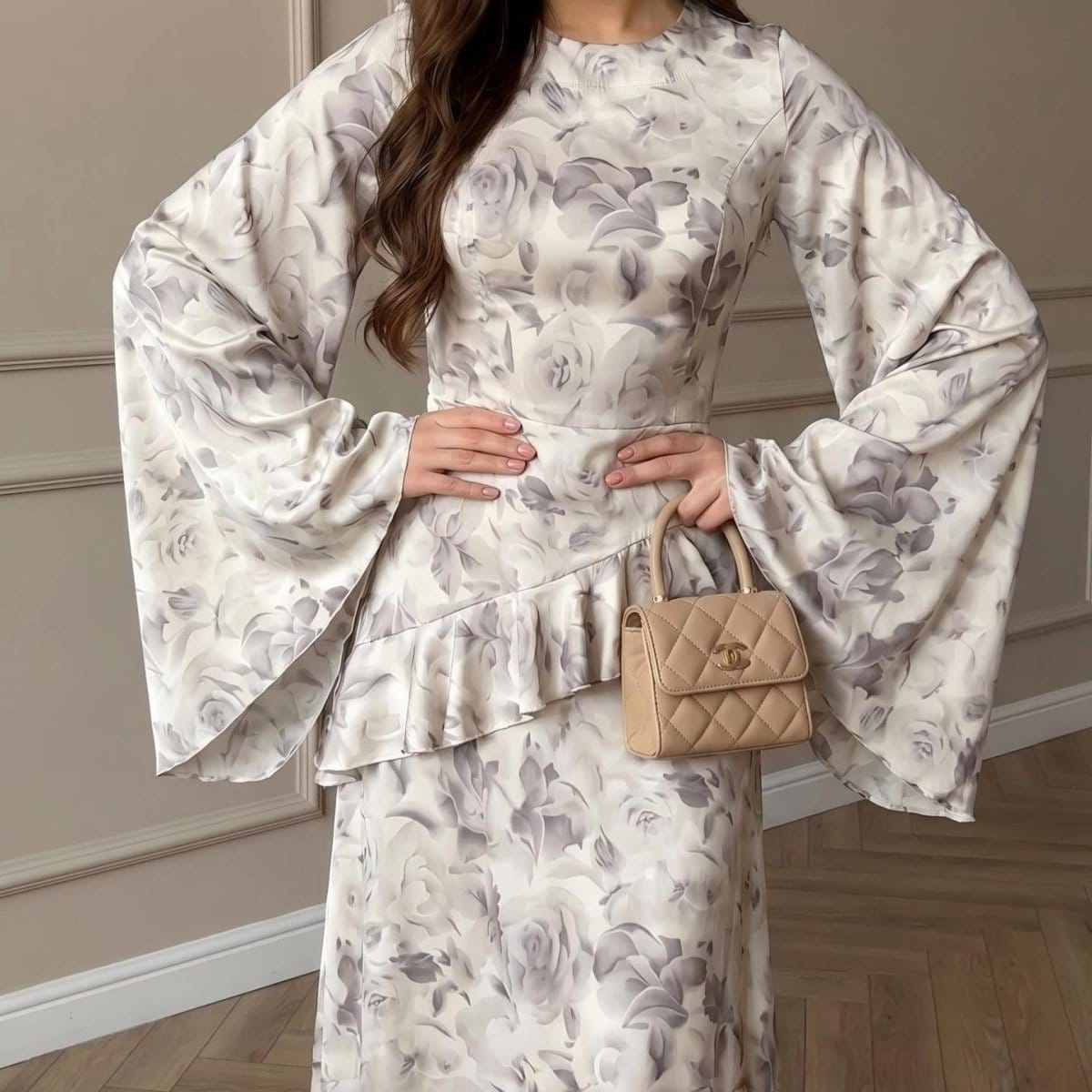 Floral Satin Maxi Dress(MS444) - A-1 Thread Vault
