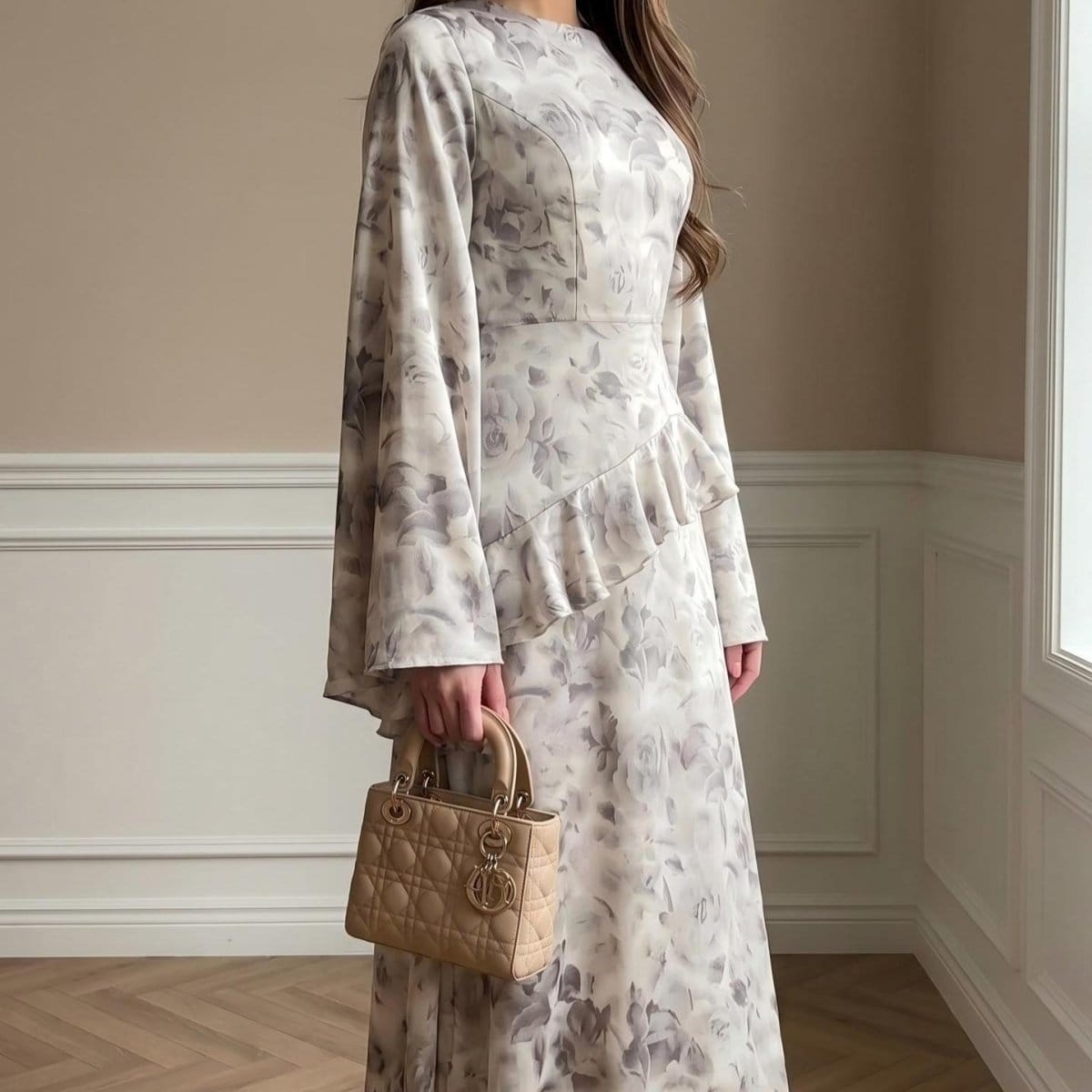 Floral Satin Maxi Dress(MS444) - A-1 Thread Vault