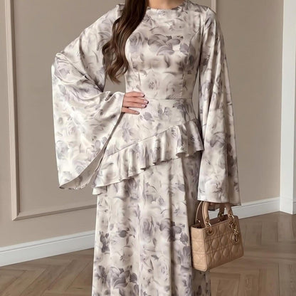 Floral Satin Maxi Dress(MS444) - A-1 Thread Vault